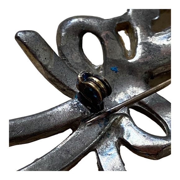 Vintage Rhinestone Tulip Flower Bow Brooch Silver Tone Old Pot Metal 30’s-40’s - Picture 7 of 9